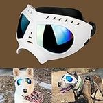 Namsan Dog Sunglasses Large Breed Dog UV Goggles Snowproof Windproof Dog Glasses for Long Snout Dogs, Soft Frame, Flexible Adjustable Straps, White