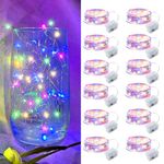 Mutilcolor LED Fairy Lights - 12pack, Battery Operated Mini String Lights, 7FT 20LED Silver Wire Fairy Lights Mini Firefly Starry String Lights Waterproof Twinkle Lights for Wedding Christmas Decor