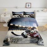 Ice Hockey Comforter Set Hockey Player Bedding Set for Kids Boys Girls Teens Ultra Soft Sports Theme Comforter Microfiber Winter Sports Hobby Duvet Set Competition Game Full Size Quilt Set