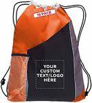 DISCOUNT PROMOS 10 Side Mesh Pockets Drawstring Backpacks Set - Customizable Text, Logo - Tri Color, Front Pocket, Side Mesh - Orange