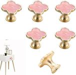 CPELLESSE 6 Pcs Clover Knobs Dresser Cabinets Kitchen Cupboard Pulls Drawer Wardrobe Shoe Cabinet Jewelry Box Pulls Furniture Coffee Table Single Hole Door Handles(Pink)