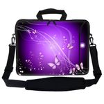 Meffort Inc 17 17.3 inch Neoprene Laptop Bag Sleeve with Extra Side Pocket, Soft Carrying Handle & Removable Shoulder Strap for 16" to 17.3" Size Notebook Computer - Purple Swirl Butterfly Design