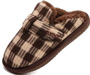 COFACE Womens Soft Memory Foam Slippers Plaid Arch Support Warm Fluffy Winter Scuff House Slippers Non-slip Indoor/Outdoor for Ladies Brown Size 4