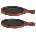 ARTISTIC Wood Oval Sizzler Plate with Wooden Base and Handle ( 2 PCS Set ) 15*7