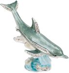 Cottage Garden Handpainted Enamel Dolphin 4.5 x 3.25 Metal Bejeweled Ornamental Mini Jewelry Organizer Figurine Vintage Keepsake Box