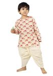 POLKA TOTS Cotton Full Sleeve Camel Print Angrakha Kurta Dhoti Pant Set, Traditional Ethnic Wear - Cream & Red, 2-3 Years