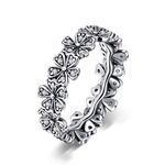 PAHALA 925 Sterling Silver Flowers With Crystal Cubic Zirconia Pave Wedding Engagement Band Ring (6)