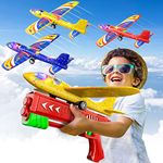 Doloowee 3 Pack Airplane Launcher Toys, 12.6 Inch LED Foam Glider Airplane Catapult, 2 Flight Modes, Outdoor Sports Flying Toys 4 5 6 7 8 9 10 11 12 Years Old Boys Girls Birthday Gifts (Red)