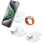 Portable Wireless Charger for iPhone, 3 in 1 Charging Station for Apple Devices, Fast Foldable Mag-Safe Charger Stand Compatible with iPhone 16/15/14/13/12 Series & iWatch & AirPods