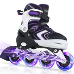 Adjustable Inline Skates for Girls, Girls Roller Skates with All Light up Wheels for Big Kids, Purple, Size 1 2 3 4…