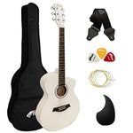 TIGER ACG1-WH34 3/4 Size Acoustic Guitar - Steel String Small body Acoustic Guitar for Ages 9+ with Bag, Strap, Spare Strings and Plectrums - White - Now with 6 Months Free Lessons Included