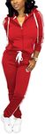 TOPSRANI Womens Two Piece Outfits Casual Sweatsuits Solid Tracksuit Jogging Sweat Suits Matching Jogger Hoodie Pants Set, Red, Large