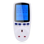 JIZZU Power Meter Plug Energy Monitor, Power Measurement Socket LCD Display Electricity Usage Power Meter Socket Energy Watt Volt Amps Wattage KWH Power Measurement Analyser AC230V