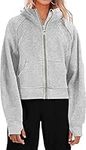 Ebifin Womens Zip Up Hoodie Sweatshirts Plain Oversized Cropped Hooded Zipper Fleece Lined Sport Jacket.Grey.S