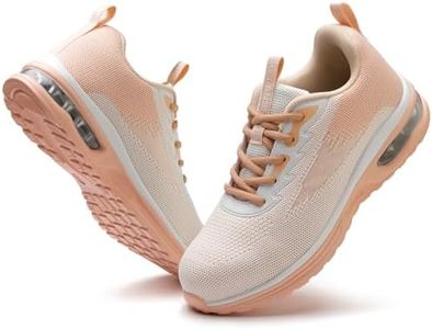 LANSNBO Steel Toe Shoes for Women Lightweight Breathable Safety Work Sneakers Non-Slip Puncture-Proof Utility Slip On Footwear for Industrial Construction, Pink White, 7.5 US