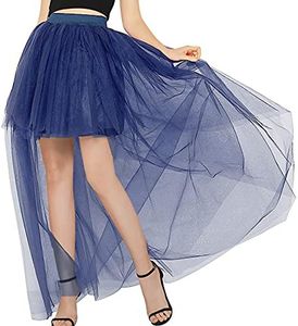 Bellady Women Mesh Tulle High Low High Waist Tutu Princess Wedding Skirt,Navy