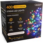 CHRISTOW Christmas Fairy Lights, Multi-Coloured LED String Lighting with Timer, Indoor & Outdoor, Tree Lights, Mains Operated, 8 Light Modes Flashing & Static, Green Cable (400 LED / 40m Lit Length)