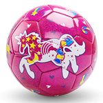 U&C Planet Size 3 Football Toddlers Unicorn Football with Pump Aged 3-8 Outdoors Soccer Ball Sports Training Kids Small Footballs for Kids Playing Toy Ball for Children Glitter