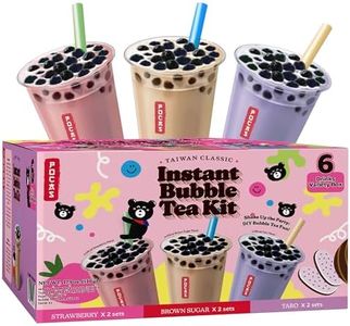 Pocas Bubble Tea Kit, Variety 6-Pack Party Set – Strawberry, Taro, and Brown Sugar with Tapioca Pearls, Milk Powder, Cups, Paper Straws, 17.9 Oz