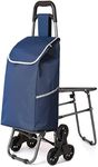 KRISHYAM Foldable Shopping Trolley Cart with Wheels and Removable Bag (6 Wheel+Seat+2 Pocket-Blue)