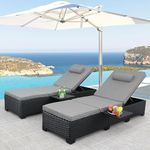 LIDDSTE UF Outdoor Poolside Lounger with Adjustable Backrest and Side Table Sun Chaise Recliner for Terrace Garden Poolside for Relaxation Durable and Stylish- Set of 2 (Grey & Black)