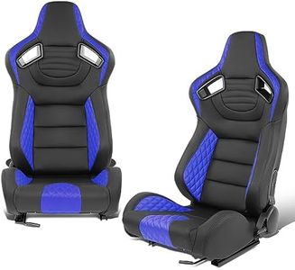 DNA MOTORING Universal Reclinable Bucket Seats with Bottom Mount Sliders,21" W X 22" D X 38" H,Black/Blue, RS-JBR-003-BL