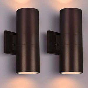 rosykite Dusk to Dawn Outdoor Lighting, Modern Up Down Porch Lights Outdoor Cylinder, Oil Bronze Waterproof Wall Sconce, E26 Base, Exterior Light Fixture Wall Mount, ETL, Pack of 2