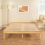 Minimalist Full Solid Pine Wood Bed Frame with Japanese-Inspired Design, 9.7-Inch Underbed Storage No Box Spring Needed, Low-Profile 300 lb Capacity for Serene Durable Living Spaces, Natural