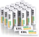 EBL 20-Pack AA Rechargeable Batteries Ni-MH 2800mAh High Capacity AA Battery with Battery Case