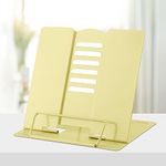 Honagu Book Stand Metal Desk Book Holder, Book Holders for Reading Hands Free, Adjustable Cookbook Documents Holder, Portable Bookstand for Music Books, Textbook, Recipe,Tablet, Ipad（Light Yellow）