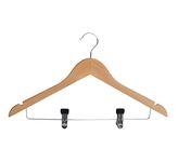 Dolphy Wooden Suit Hangers with Anti-Rust Pant Clips (Pack of 12)