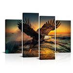 RnnJoile Bald Eagle Canvas Wall Art Flying Eagle Sunrise Pictures Prints Large Bird Above Sea Scenery Painting Artwork for Bedroom Living Room Decoration Framed