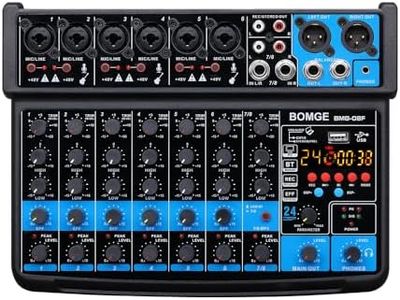 BOMGE 8 Channel Mini Audio Mixer Line Mixer, DC 5 V, with MP3 Player, Bluetooth, U Disk 48 V, 24DSP Effects, USB Recording Ideal for Small Clubs or Bars, Studio Recording (8 channels-BLACK)