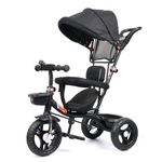 Luusa® GT-500 Kids Tricycle with Parental Control Handle with Canopy, Safety Guard Rail & Cushioned Seat | Plug & Play Baby Trike for Boys & Girls (1 to 4 Years) | Up to 25 kg Load Capacity | Made in India | Black