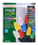 Sylvania - Stay-Lit LED C6 Outdoor/Indoor String Lights, 2 x 100 Lights, Multi-Colour