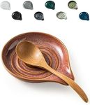 LAUCHUH Spoon Rest for Kitchen Counter, Ceramic Spoon Holder for Stove Top Large Utensil Rest Farmhouse Kitchen Gadgets for Ladle, Cooking Spoons, Spatula, Tongs, Thanksgiving Day, 5 inches, Red