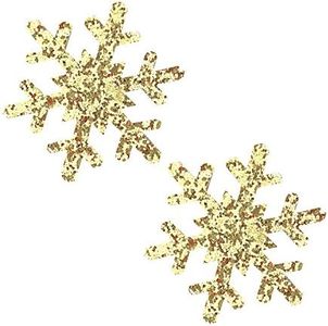 Neva Nude Super Sparkle Gold Glitter Snowflake Nipztix Pasties Nipple Covers for Festivals, Raves, Parties, Lingerie and More, Medical Grade Adhesive, Waterproof and Sweatproof, Made in USA