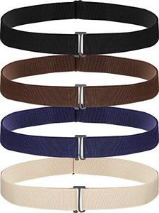 SATINIOR 4 Pack Women No Show Invisible Belt Elastic Stretch Waist Belt with Flat Buckle, Black Blue Khaki Brown, Medium