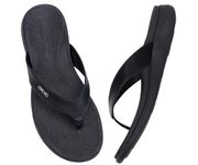 ONCAI Flip Flops for Women, Comfortable Strap Orthotic Arch Support Summer Beach Flip Flops with Soft Cushion Yoga Foam Rubber Soles Black Size US5