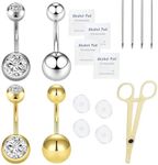 orilace Belly Button Piercing Kit, 12g Piercing Needle Kit Stainless Steel Belly Button Rings Piercing Clamp At Home Piercing Tool Navel Piercing Kit, Stainless Steel, cubic zirconia