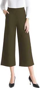 Tsful Wide Leg Pants for Women Trousers High Waisted Dress Pants Business Casual Summer Capris Stretch Pull On Work Slacks Army Green