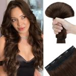 SEGOHAIR Hair Extensions Clip in Human Hair Extensions, 20" One Piece 5 Clips Thick Clip in Hair Extension - 3/4 Full Head -Dark Chocolate Brown(200g)