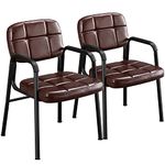Yaheetech 2pcs Guest Reception Chairs Armchairs Office Conference Meeting Chairs Metal Frame Heavy Duty PU Leather Chair with Armrest Brown