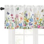 LeLehome Window Curtain Valance Linen Floral Rod Pocket for Kitchen Bathroom Bedroom Home Decor, Flowers Pattern, 18" L X 54" W