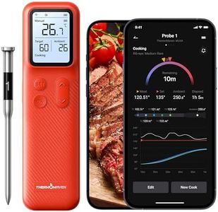 ThermoMaven P1 Fleischthermometer kabellos, Grillthermometer mit WiFi & Bluetooth 5.3, App & Display, 6 Sensoren, ±0,3 °C Genauigkeit, IPX8, 48 h Akku, Bratenthermometer für Grill, Backofen & Smoker