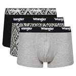 WRANGLER Men's Boxer Shorts in Black/Pattern/Grey | Soft Touch Cotton Rich Trunks with Stretchy Elasticated Waistband | Comfortable and Breathable Underwear - Multipack of 3