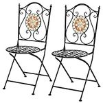 COSTWAY Garden Bistro Chairs, Set of 2 Folding Mosaic Dining Chair with Backrest, Weather Resistant Metal Outdoor Furniture Seats for Patio Yard Balcony