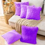 PICKKART Faux Fur Throw Pillow Covers-16" x 16",Set of 5 - Soft Cushion Cases - Fuzzy Fluffy Cozy for Sofa Bed Decor Couch Bedroom Without Insert. 16x 16 Inches/ 40 x 40 cm (Purple)