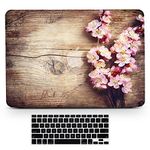 Bizcustom MacBook Pro 13(2012-2015 Year) Wood Grain Pink Cherry Blossom Flower Floral Paint Hard Rubberized Shell Clear Bottom Case Keyboard Cover for MacBook Pro Retina 13 Old Model A1502/A1425