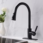 Shcasa Black Kitchen Faucet with Pull Down Sprayer, Faucet for Kitchen Sink High Arc Single Handle Kitchen Faucet with Deck Plate